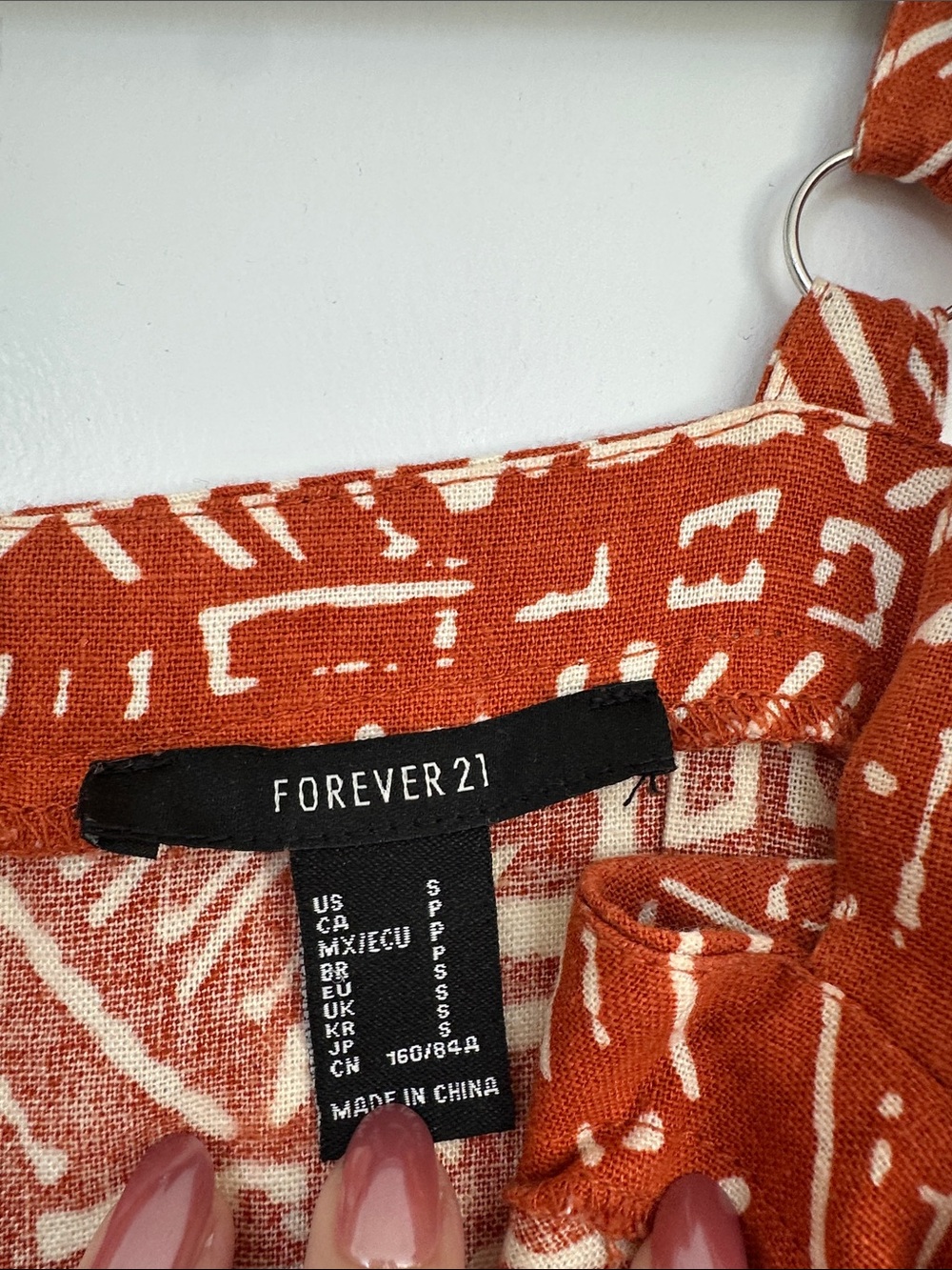 Forever 21 Women’s Rust Orange Printed Tie-Waist Linen Sundress - Picture 3 of 5